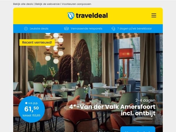 ⚡ 4*-Van der Valk Amersfoort + ontbijt v.a. 61,50 | Stedentrip Parijs incl. treinretour v.a. 469 p.p.!