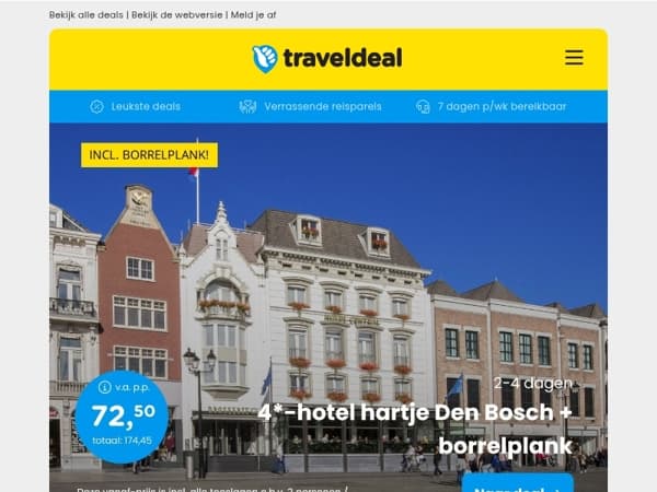 4*-hotel Den Bosch + borrelplank v.a. 72,50 | Fly & Train Schotland v.a. 799 & meer!