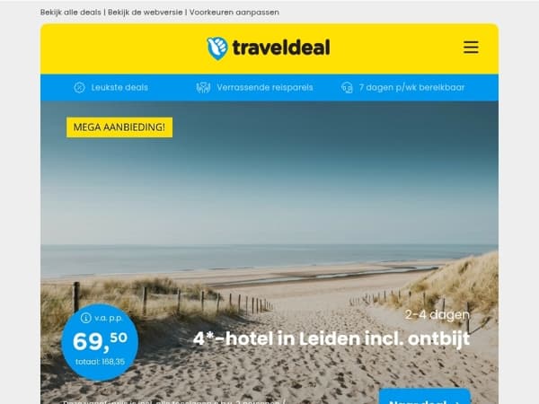 ZOMERDEAL! 🏝️ 4*-hotel in Leiden bij Noordwijk + ontbijt 69,50 | 3 dgn op de Veluwe + ontbijt v.a. 99 p.p.!