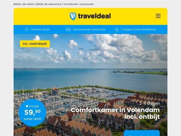 Landal Volendam + ontbijt v.a. 59,50 | Luxe 4*-Hilton Luxemburg + ontbijt v.a. 58 p.p.!