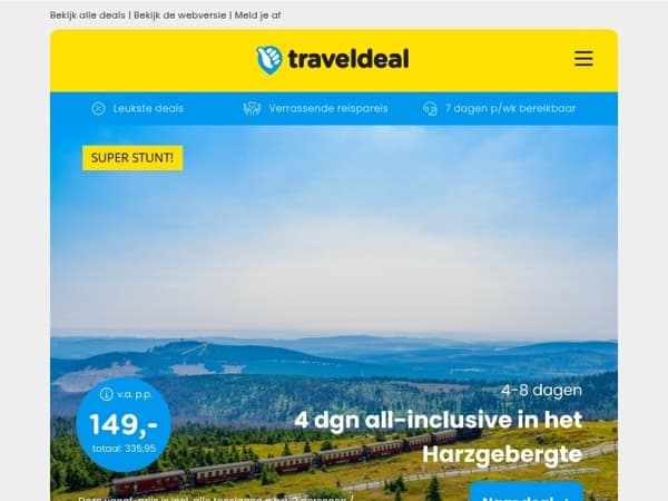 Ontdek onze beste all-inclusive deals! 🤩 4 dgn de Harz v.a. 149 | Bonte Wever Assen 159 & MEER!