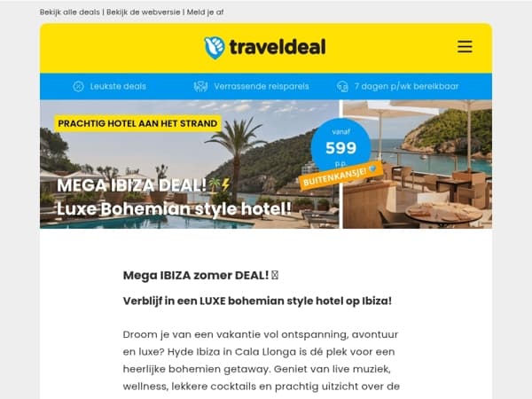 🍒 Mega IBIZA zomer deal! 🌴 Luxe 4*-Bohemian hotel DIRECT aan de kust 599 p.p.!