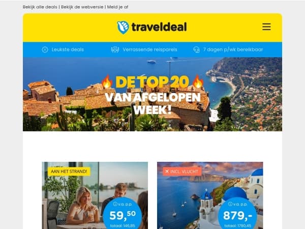 SUPER TOP 20! 🥳 4*-hotel strand Makkum €59,50 | Cruise Italië & Griekenland €879 | 4*-hotel hartje Leuven + diner €85 & MEER!