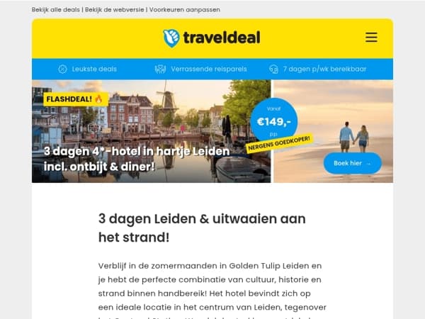 ⭐ Pak deze deal vóór hij verdwijnt! 3 dagen Leiden + kust incl. ontbijt & diner vanaf €149 p.p.!