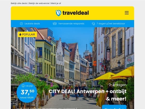 🏙️ Antwerpen + ontbijt, borrelhapje & GRATIS parkeren v.a. 37,50 | 🥐 💛 Stedentrip Parijs + ontbijt v.a. 64,50 p.p.!