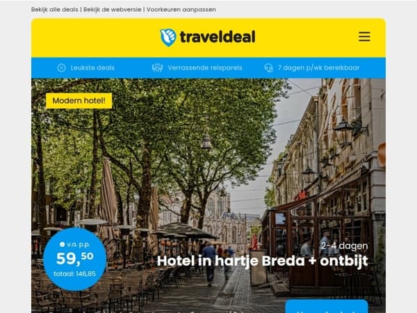 Verblijf in hartje Breda + ontbijt v.a. 59,50 | 2/3 dgn all-inclusive in Wunderland Kalkar v.a. 93,50 p.p.!