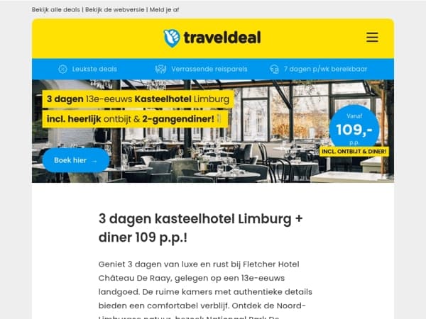 WOW! 🔥 3 dagen 4*-kasteelhotel Limburg + ontbijt & diner v.a. 109 p.p.!