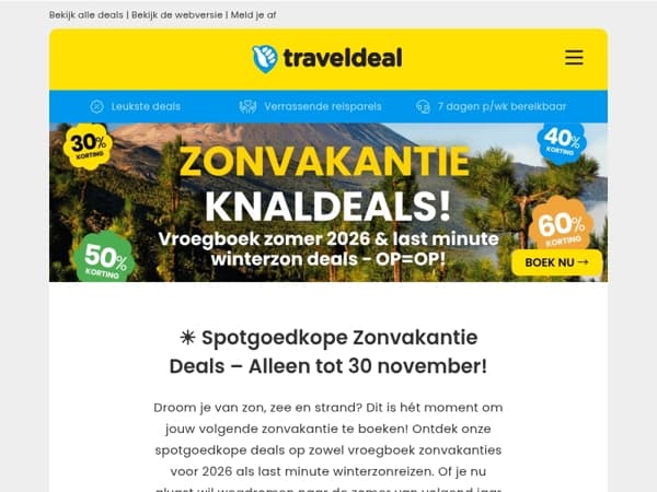 💥 KNALDEALS: Spotgoedkope Zonvakantie Deals t/m 30 november ⏰ – Canarische Eilanden, Ibiza, Portugal & MEER! ☀️🌴