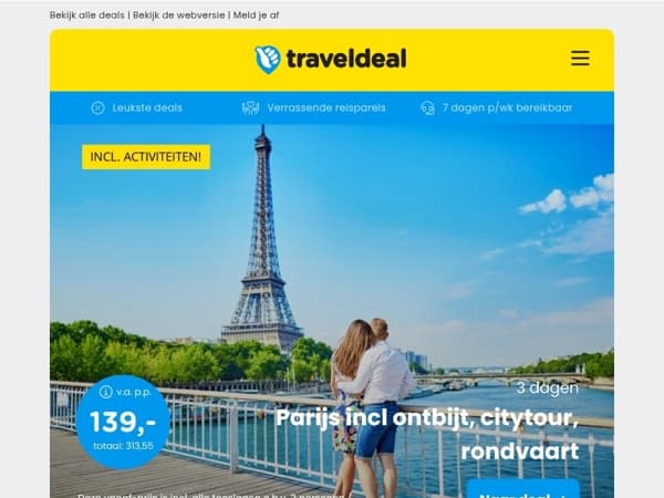 💞 3 dgn Parijs + citytour & rondvaart v.a. 139 | 🛫 Zonvakantie Fuengirola + transfer v.a. 389 p.p.!