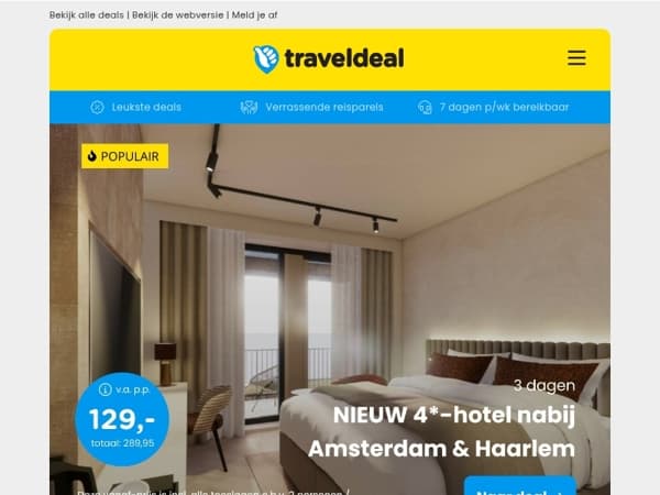 3 dgn SPLINTERNIEUW hotel bij Amsterdam & Haarlem (strand) 129 | Luxe 4*-Hilton Düsseldorf + ontbijt 49,50 p.p.!