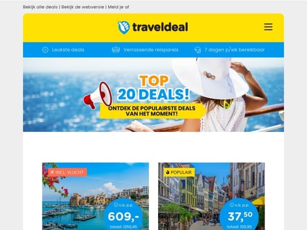 📣 Ontdek de 𝐩𝐨𝐩𝐮𝐥𝐚𝐢𝐫𝐬𝐭𝐞 deals van het moment! 👉 Antwerpen + ontbijt 37,50 | Nieuw 4*-hotel bij Giethoorn v.a. 69,50 | Winterzon Cruise v.a. 609 & MEER!