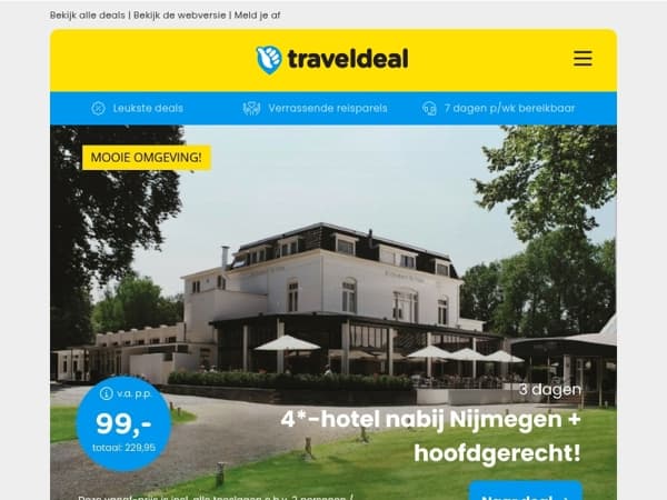 3 dgn 4*-hotel bij Nijmegen incl. ontbijt & diner v.a. 99 | Verblijf in hartje Delft + ontbijt v.a. 67,50 p.p.!