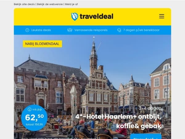 4*-hotel Haarlem + ontbijt, koffie & gebak v.a. 62,50 🍰 | 4-8 dgn Zwarte Woud + extra's v.a. 139 p.p.!