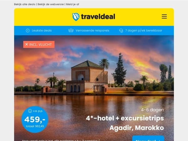 Nieuw! ALLES-IN-1 DEAL! 😱 Excursietrip Agadir v.a. 459 | Stedentrip Maastricht + ontbijt & Local Card met kortingen v.a. 49 p.p.!