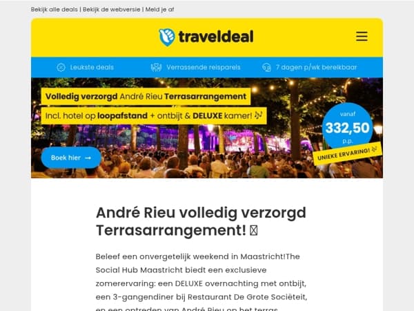 🎶 Exclusieve zomer-ervaring: André Rieu Terrasarrangement + DELUXE overnachting + ontbijt v.a. 332,50 p.p.!