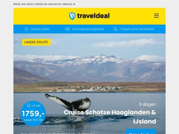 🚢 Holland America Cruise: Schotse Hooglanden & IJsland v.a. 1799 | 🌊 Strandhotel Vigilante + heerlijk ontbijt v.a. 49,50 p.p.!