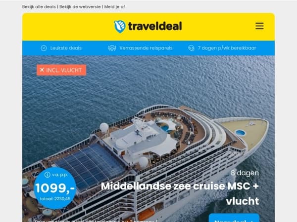 🚢 Middellandse zee cruise: Mykonos, Santorini, Turkije en Italië v.a. 1099 | 🌳 LAST-MINUTE: 3-6 dgn all-inclusive Teutoburger Woud v.a. 139 p.p.!