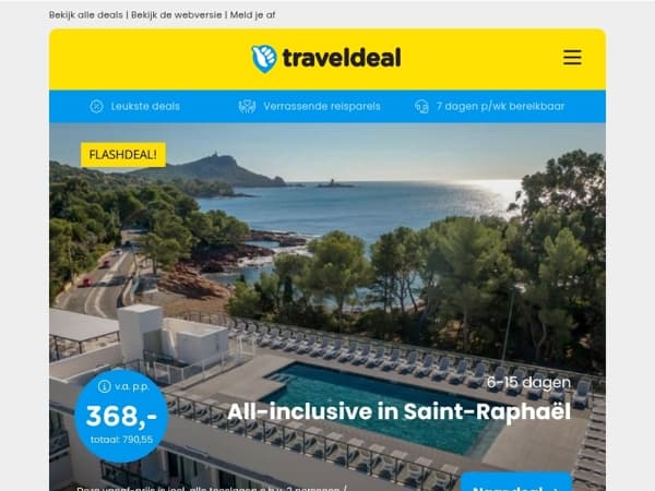 WOW! 🤯 6/15 dgn all-inclusive Saint Raphaël aan de Côte d'Azur v.a. 368 p.p.!