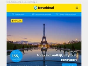 SUPER DEAL 🔥 3 dgn Parijs + ontbijt + excursies v.a. 135 | 3 dgn Culinair Ootmarsum + ontbijt & 4-gangendiner v.a. 125 p.p.!