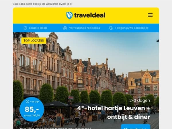 4*-hotel in hartje Leuven + diner v.a. 85 | EuroParcs Veluwemeer v.a. 324,49 per acco!