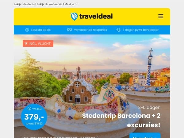 Stedentrip Barcelona + 2(!) excursies v.a. 379 | ALL-INCLUSIVE Utrechtse Heuvelrug v.a. 111,50 p.p.!
