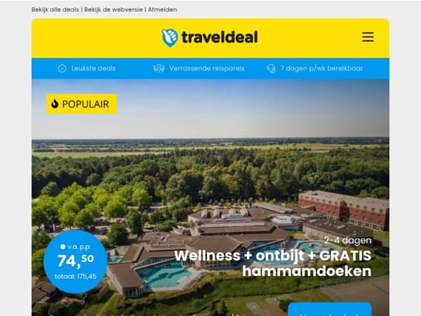 Wellness + ontbijt + GRATIS hammamdoeken v.a. €74,50 per persoon en meer scherpe deals