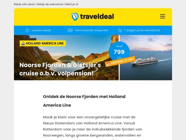 🚢 Ongekend scherp geprijsd: Holland America Line Noorse Fjorden Cruise voor €799 p.p.!