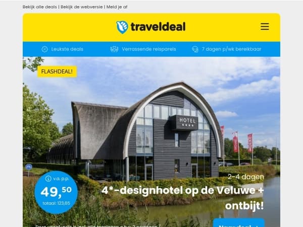 OP=OP FLASHDEAL! ⚡ Luxe 4*-Designhotel de Veluwe + ontbijt v.a. 49,50 | Van der Valk Hoorn + diner & bios v.a. 135,25 p.p.!