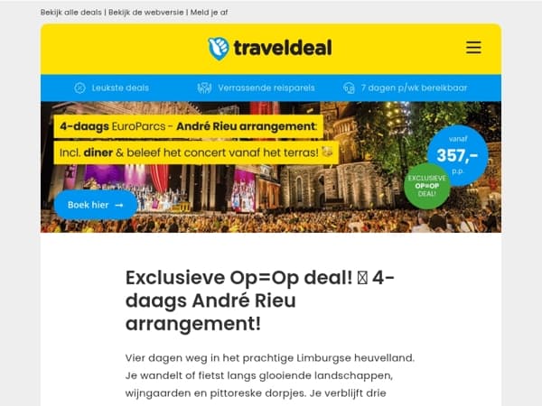 Exclusieve OP=OP aanbieding: 🎻🍷 4-daags André Rieu-arrangement inclusief diner & verblijf v.a. 357 p.p.!