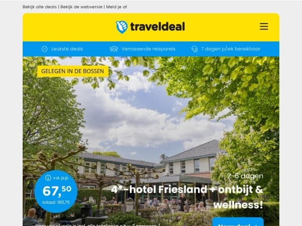 4*-hotel in de natuur van Friesland + ontbijt & wellness v.a. 67,50 | Londen + entree Harry Potter Studio's v.a. 469 p.p.!