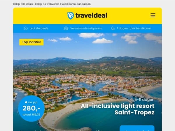 5-11 dgn all-inclusive Saint Tropez v.a. 280 | Fly & Drive Andalusië & Costa de la Luz v.a. 499 p.p.!