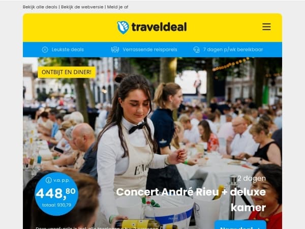 😱 Concert André Rieu 2026 + Deluxe Kamer v.a. 448,80 p.p. | Vroegboek Knaldeal Chalkidiki + vlucht & huurauto v.a. 359,- p.p. & meer!