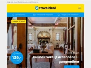 😱 3 dgn CULINAIR genieten Ardennen + diner v.a. 139 | 4*-hotel op Sardinië + ontbijt v.a. 329 p.p.!