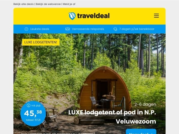 🌳 UNIEK: Luxe Lodge of Pod in N.P. Veluwezoom v.a. 45,38 | Aluasun Marbella Park v.a. 449 p.p.!