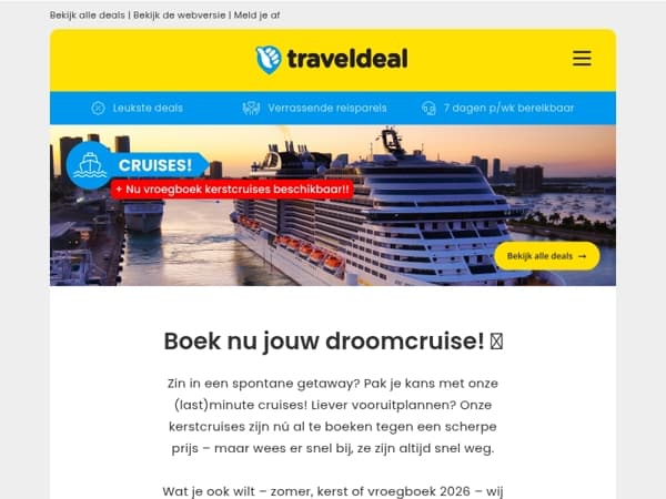 🛳️ Boek nu jouw droomcruise! 💭 Last-minutes, kerstcruises én vroegboekdeals voor 2026!