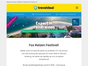 FOX Reizen Festival! 🎊 Tot € 500,- korting op het complete reisaanbod! 🤩