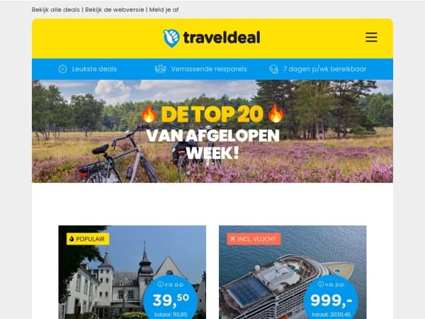 🔥 TOP 20 DEALS! 🔥 Kasteelhotel Limburg 39,50 | Middellandse Zee Cruise 919 | Concert André Rieu 235 & MEER!