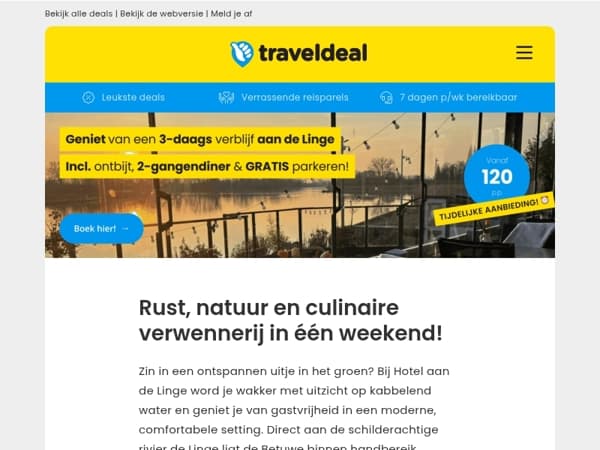 ⚡ FLASHDEAL! 3 dagen aan de Linge v.a.120 p.p. - incl. ontbijt, diner & GRATIS parkeren! 🌿🍽️