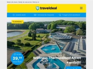 FLASHDEAL! ⚡️ Onbeperkt wellness Thermaalbad Arcen + ontbijt 39,50 | 3 dgn Nijmegen + ontbijt & diner v.a. 89 p.p.! 😱