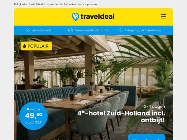 4*-hotel in Zuid-Holland + UPGRADE v.a. 49,50 | 4*-Winterzon Malta + transfer v.a. 269 p.p.!