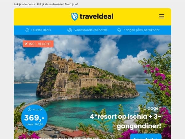 SUPER AANBIEDINGEN! ⏰ LUXE 4*-resort op Ischia Italië + ontbijt, diner, vlucht, ferry & MEER v.a. 369 p.p.! 🤯