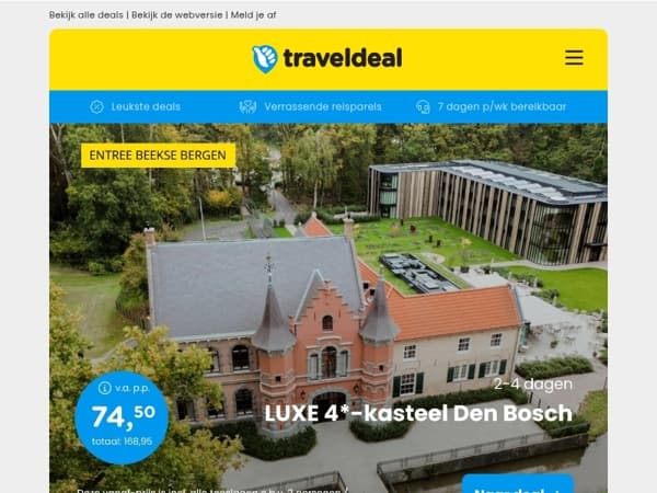 FLASHDEAL! 🚨 Luxe 4*-Kasteelhotel Den Bosch + ontbijt 74,50 | Cruise Griekse Eilanden Holland America Line v.a. 889 p.p.!