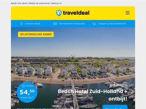 NIEUW! 📣 Beach Hotel Zuid-Holland + ontbijt v.a. 54,50 | 3 dgn Achterhoek + ontbijt, borrelgarnituur & diner v.a. 79,50 p.p.!