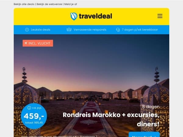 8-daagse rondreis Marokko + excursies & meer v.a. 459 | Luxe 4*-hotel bij Den Haag & Scheveningen v.a. 49,50 p.p.!