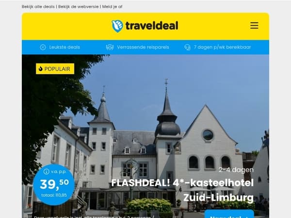LUXE Kasteelhotel Zuid-Limburg + ontbijt v.a. 39,50 | 4*-hotel in HARTJE Den Bosch + NS treinretour v.a. 125,50 p.p.!