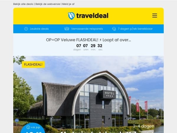 OP=OP Veluwe FLASHDEAL! ⚡ LUXE 4*-hotel Nijkerk Veluwe incl. ontbijt, Rituals & gratis parkeren 49,50 p.p.!