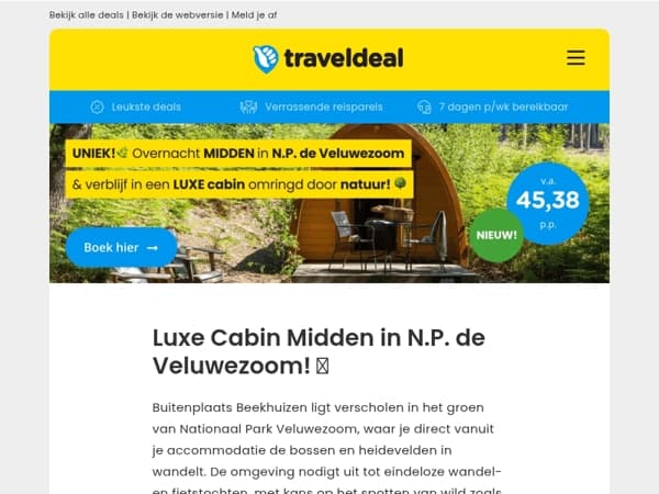 WAUW! 😍 Overnacht MIDDEN in N.P. de Veluwezoom in een LUXE cabine v.a. 45,38 p.p.! 😱