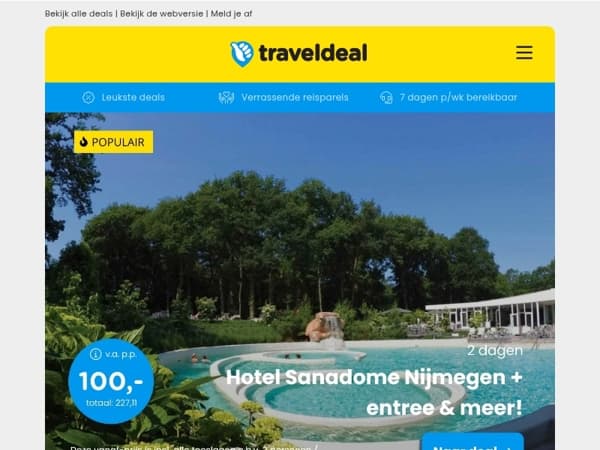 💙 2 dgn onbeperkt wellness Sanadome hotel Nijmegen + ontbijt v.a. 100 | 🚢 8-daagse cruise Frankrijk, Italië en Tunesië v.a. 829 p.p.!