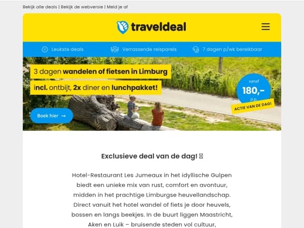 Exclusieve actie van de dag! ⏰ 3 dagen Limburg + ontbijt, 2(!)x diner, lunchpakket v.a. 180 p.p.! 🔥