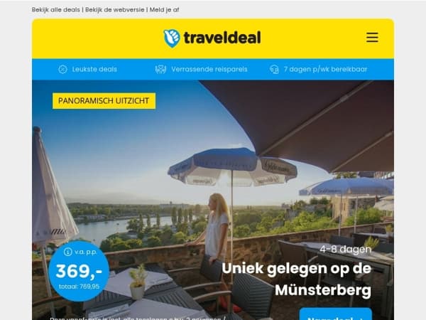 STUNT! ⚡ LUXE hotel op de Münsterberg + uitzicht Rijnvallei + diner v.a. 369 | Terrasarrangement André Rieu + kasteelhotel v.a. 417,50 p.p.!